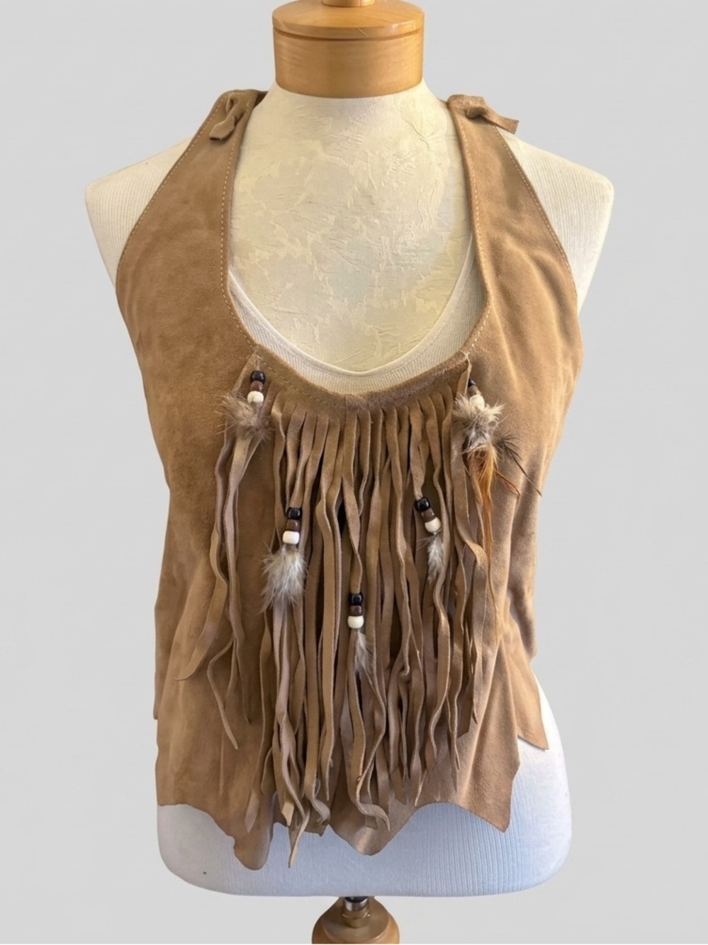 HB FRINGE FEATHER SUEDE HALTER TOP western festival VINTAGE 70’s